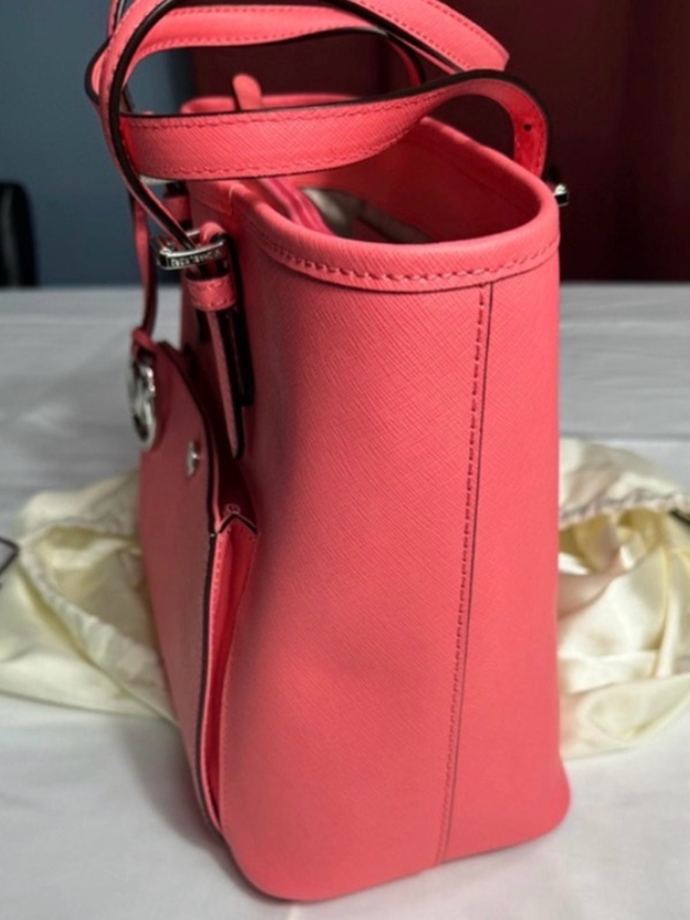 Michael Kors Coral Pink Leather Tote with Front Pocket - Picture 7 of 14